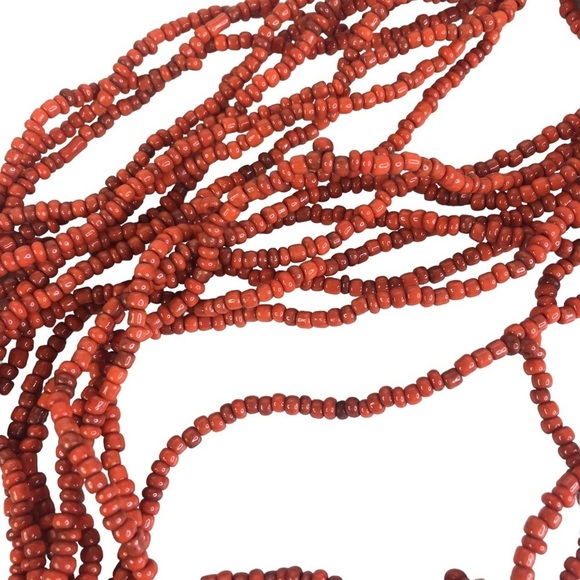 Vintage Abalone Shell & Red Seed Bead Necklace Artisan Multi-Strand Tropical - Picture 6 of 7